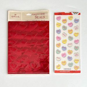 2 Rare Vintage Hallmark Valentine Sticker Sheets Metallic & Conversation Hearts